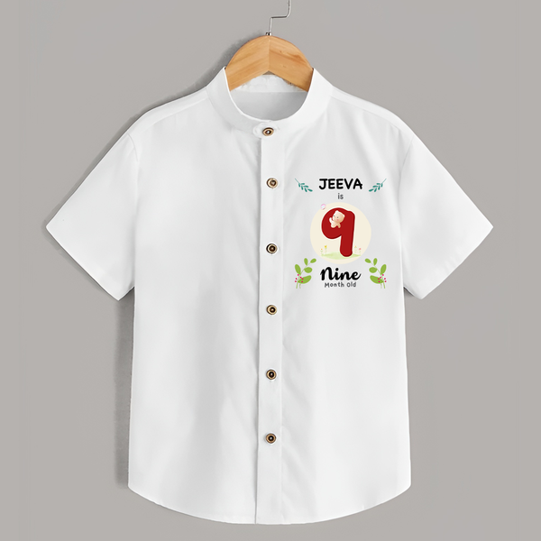 Customized Baby Shirt | Celebrate 9th Month | Soft & Comfy Fit Shirt - WHITE - 0 - 6 Months Old (Chest 23")