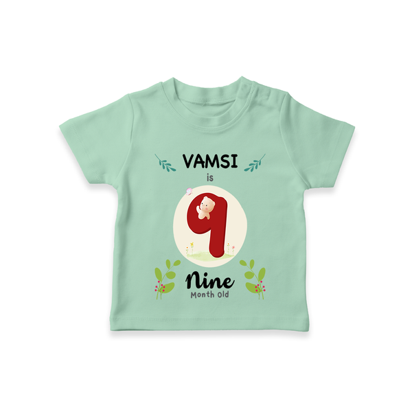 Celebrate The 9th Month Birthday Custom T-Shirt, Personalized with your little one's name - MINT GREEN - 0 - 5 Months Old (Chest 17")