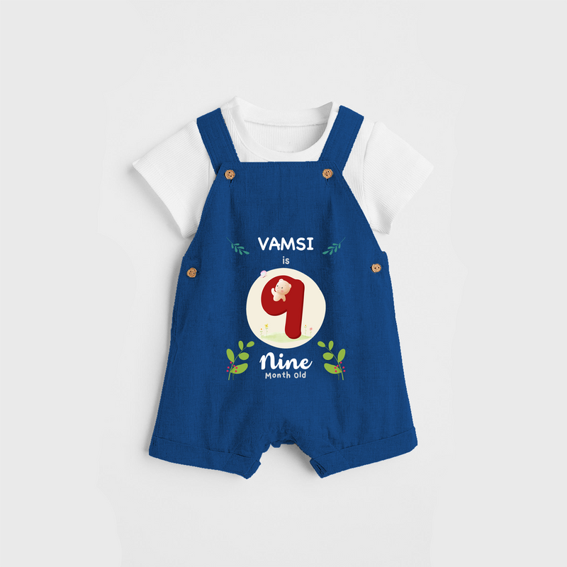 Celebrate The Ninth Month Birthday Customised Dungaree set for your Kids - COBALT BLUE - 0 - 5 Months Old (Chest 17")