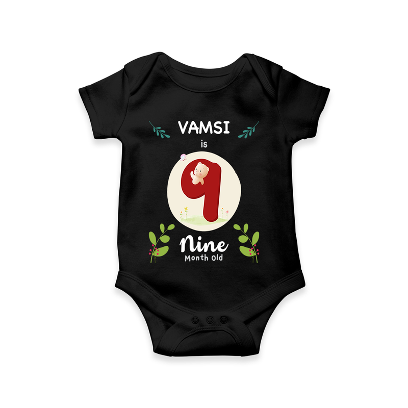 Mark your little one's Ninth month with a personalized romper/onesie featuring their name! - BLACK - 0 - 3 Months Old (Chest 16")