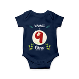 Mark your little one's Ninth month with a personalized romper/onesie featuring their name! - NAVY BLUE - 0 - 3 Months Old (Chest 16")