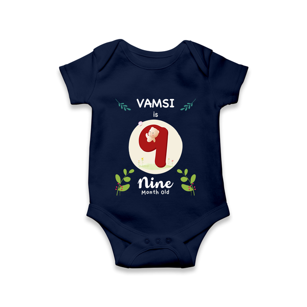 Customized Baby Romper/Onesie | Celebrate 9th Month | Soft & Comfy Fit - NAVY BLUE - New Born (Chest 14")