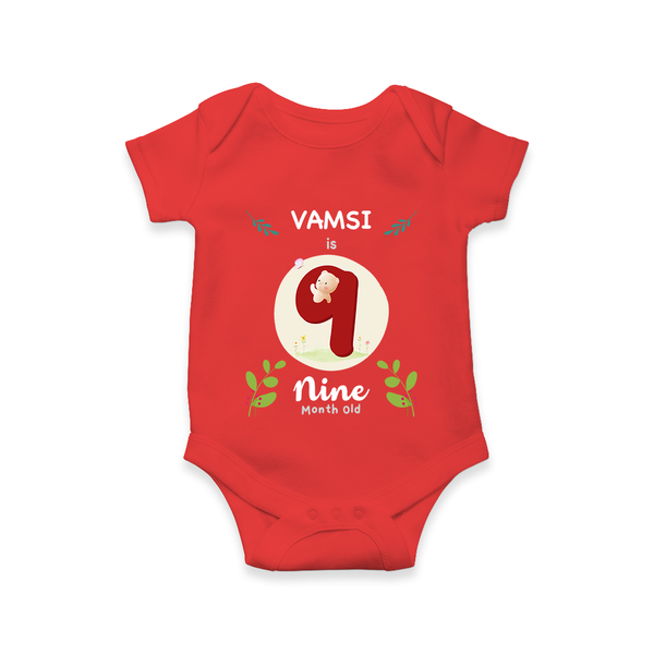 Customized Baby Romper/Onesie | Celebrate 9th Month | Soft & Comfy Fit - RED - New Born (Chest 14")