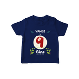 Customized Baby T-Shirt | Celebrate 9th Month | Soft & Comfy Fit T-Shirt - NAVY BLUE - 0-5 Months Old (Chest 17")