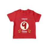 Celebrate Nine month of joy with our delightful customized T-Shirt For Babies - RED - 0-5 Months Old (Chest 17")