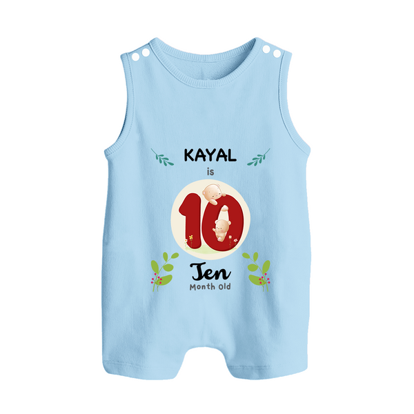 Customized Baby Romper Suit/ Sleeveless Romper | Celebrate 10th Month | Soft & Comfy Fit Romper Suit/ Sleeveless Romper - BABY BLUE - 0 - 5 Months Old (Chest 18")