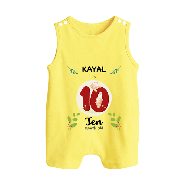 Customized Baby Romper Suit/ Sleeveless Romper | Celebrate 10th Month | Soft & Comfy Fit Romper Suit/ Sleeveless Romper - PASTEL YELLOW - 0 - 5 Months Old (Chest 18")