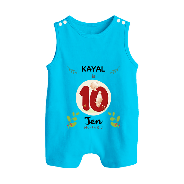 Customized Baby Romper Suit/ Sleeveless Romper | Celebrate 10th Month | Soft & Comfy Fit Romper Suit/ Sleeveless Romper - SKY BLUE - 0 - 5 Months Old (Chest 18")