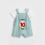 Celebrate The Tenth Month Birthday Customised Dungaree set for your Kids - ARCTIC BLUE - 0 - 5 Months Old (Chest 17")