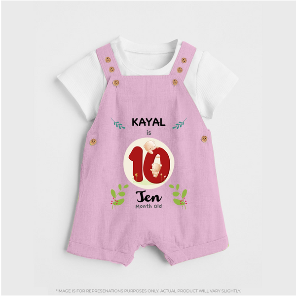 Customized Baby Dungaree Set | Celebrate 10th Month | Soft & Comfy Fit Dungaree Set - BABY PINK - 0 - 5 Months Old (Chest 18")