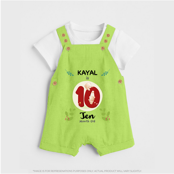 Celebrate Ten month of joy with our delightful customized Dungaree Set For Babies - GREEN - 0 - 5 Months Old (Chest 18")