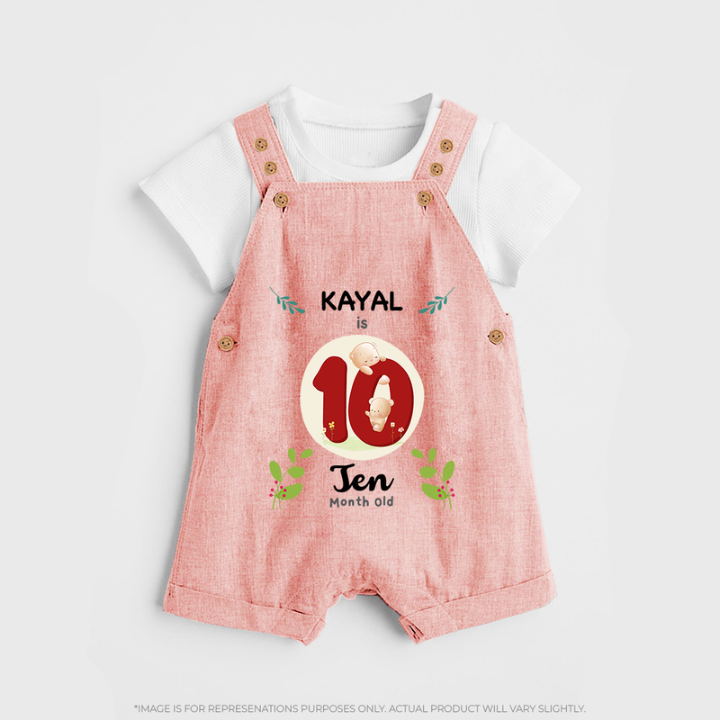 Celebrate Ten month of joy with our delightful customized Dungaree Set For Babies - PEACH - 0 - 5 Months Old (Chest 18")