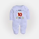 Celebrate Ten month of joy with our delightful customized Sleep Suit For Babies - BABY BLUE - New Born (Chest 7.5")