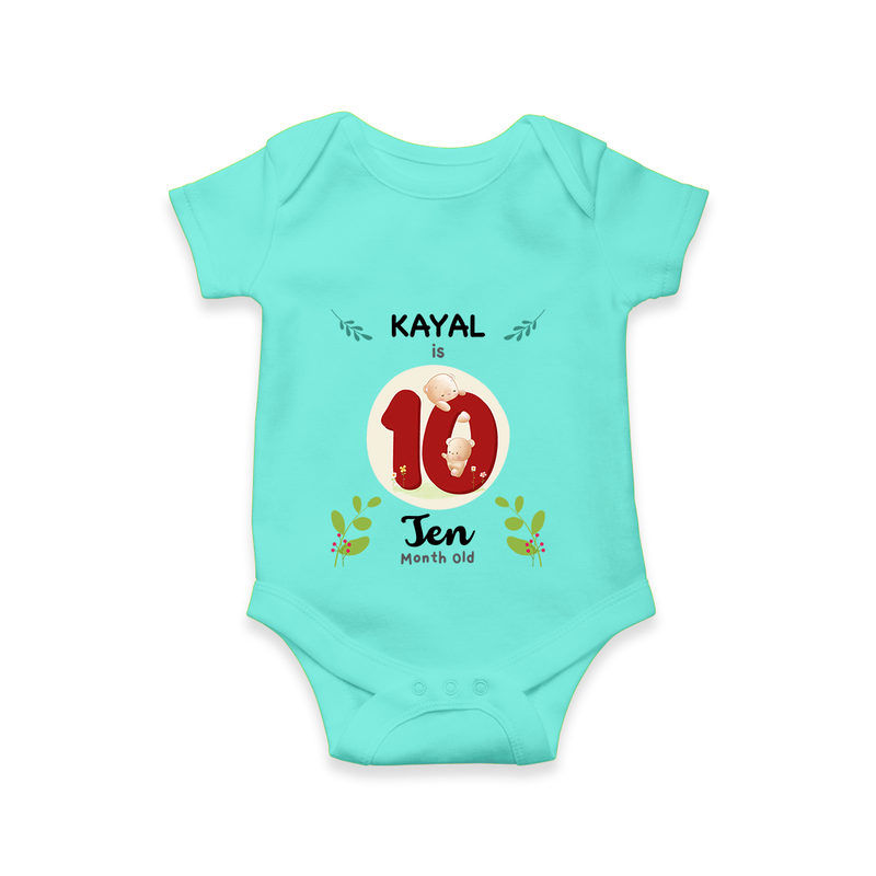 Mark your little one's Tenth month with a personalized romper/onesie featuring their name! - ARCTIC BLUE - 0 - 3 Months Old (Chest 16")