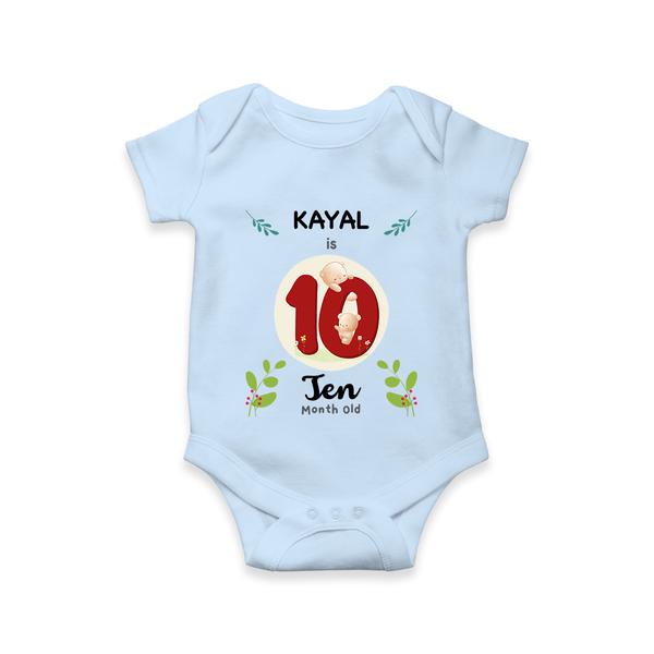 Customized Baby Romper/Onesie | Celebrate 10th Month | Soft & Comfy Fit - BABY BLUE - New Born (Chest 14")