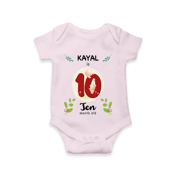 Mark your little one's Tenth month with a personalized romper/onesie featuring their name! - BABY PINK - 0 - 3 Months Old (Chest 16")