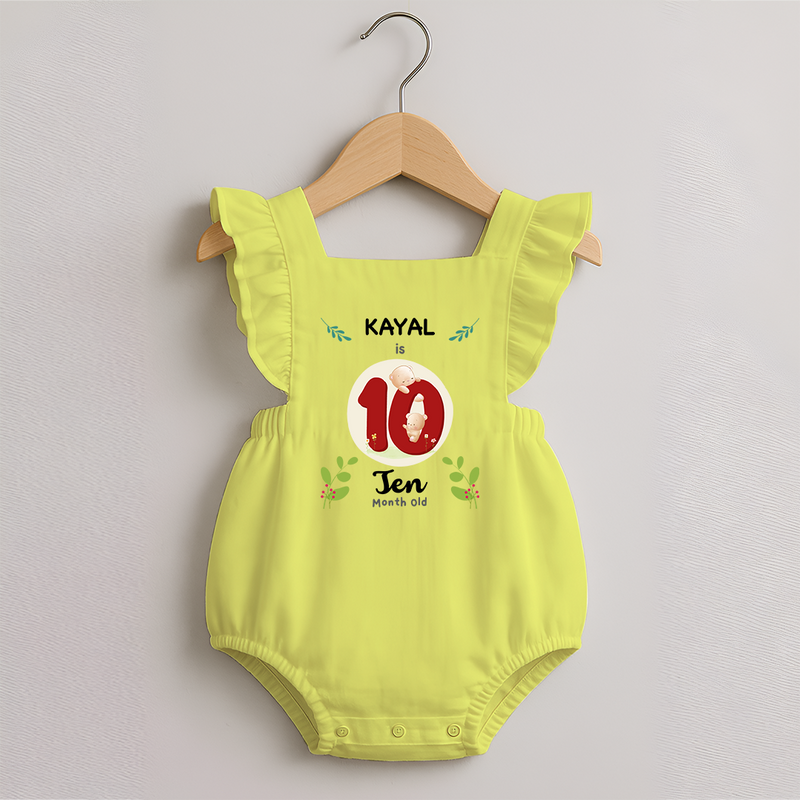 Customized Baby Romper Frock | Celebrate 10th Month | Soft & Comfy Fit Romper Frock - PASTEL YELLOW - 0 - 3 Months Old (Chest 19")