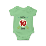 Mark your little one's Tenth month with a personalized romper/onesie featuring their name! - GREEN - 0 - 3 Months Old (Chest 16")