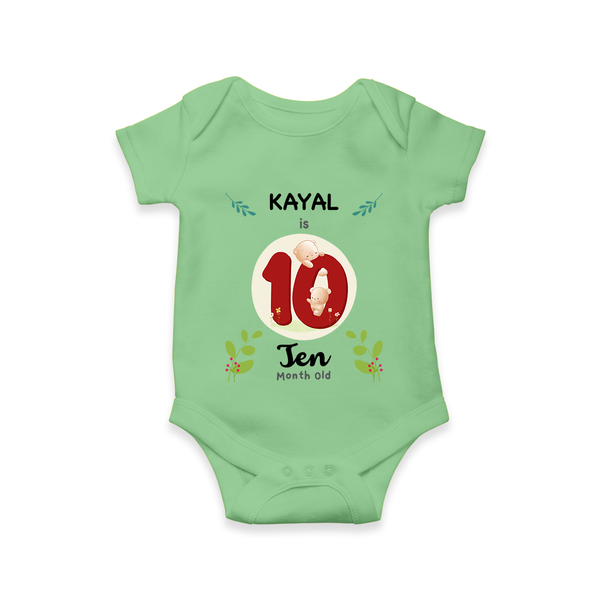 Customized Baby Romper/Onesie | Celebrate 10th Month | Soft & Comfy Fit - GREEN - New Born (Chest 14")