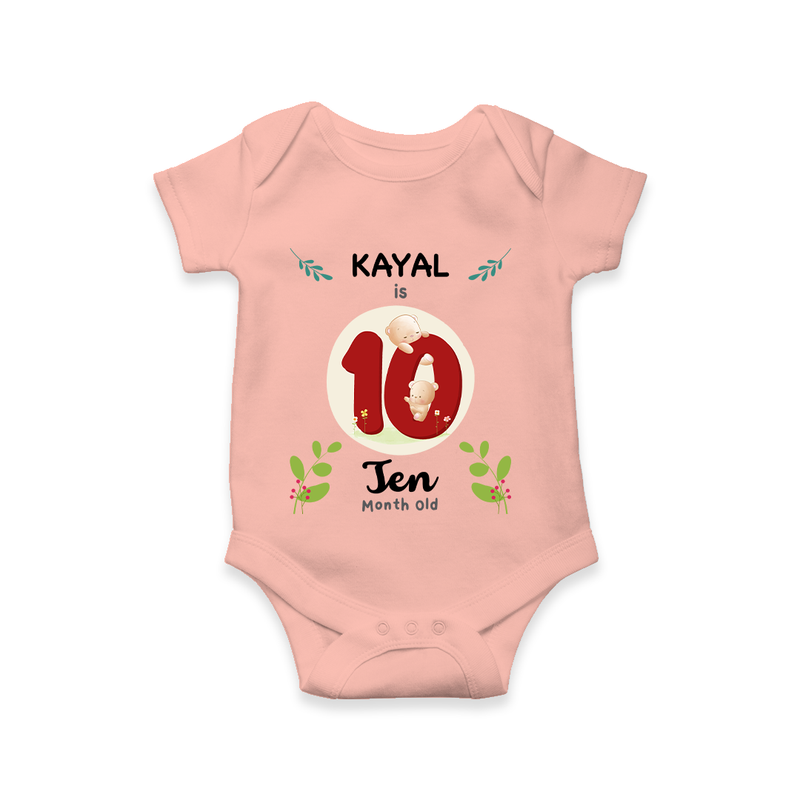 Mark your little one's Tenth month with a personalized romper/onesie featuring their name! - PEACH - 0 - 3 Months Old (Chest 16")