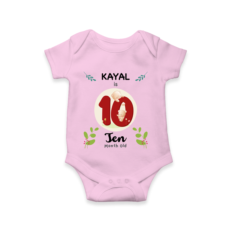 Mark your little one's Tenth month with a personalized romper/onesie featuring their name! - PINK - 0 - 3 Months Old (Chest 16")