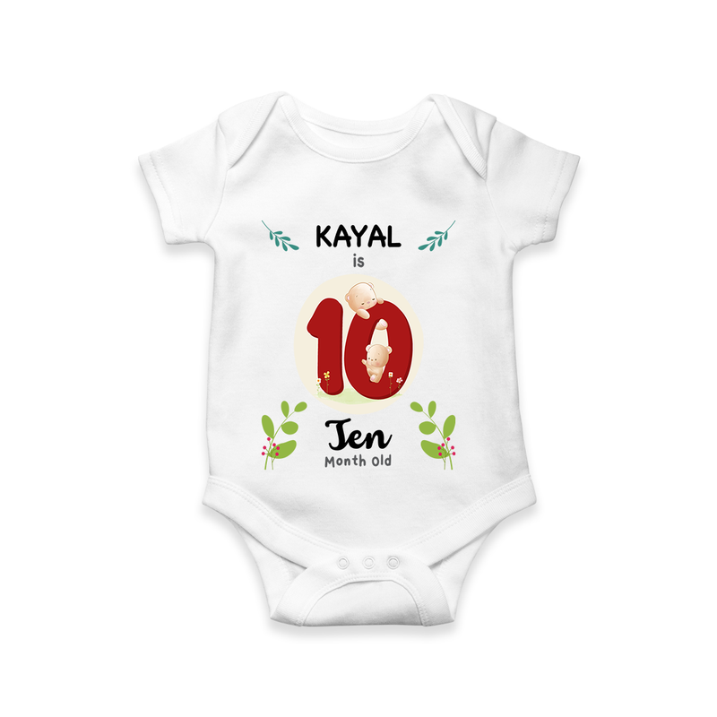 Mark your little one's Tenth month with a personalized romper/onesie featuring their name! - WHITE - 0 - 3 Months Old (Chest 16")