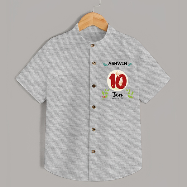 Customized Baby Shirt | Celebrate 10th Month | Soft & Comfy Fit Shirt - GREY - 0 - 6 Months Old (Chest 23")