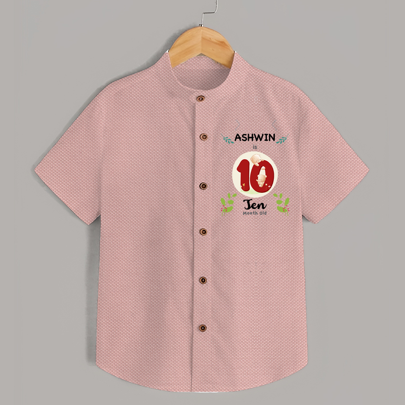 Customized Baby Shirt | Celebrate 10th Month | Soft & Comfy Fit Shirt - PEACH - 0 - 6 Months Old (Chest 23")