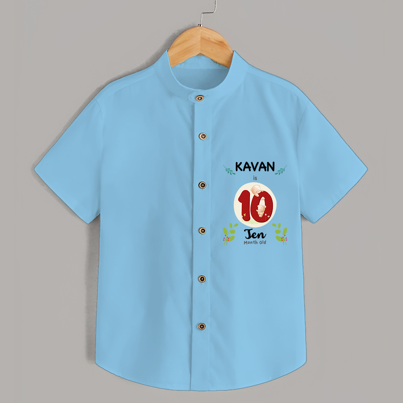 Mark your little one's 10th month Birthday with a personalized Shirt featuring their name! - SKY BLUE - 0 - 6 Months Old (Chest 21")