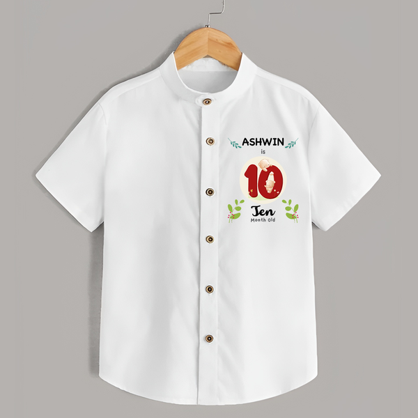 Customized Baby Shirt | Celebrate 10th Month | Soft & Comfy Fit Shirt - WHITE - 0 - 6 Months Old (Chest 23")