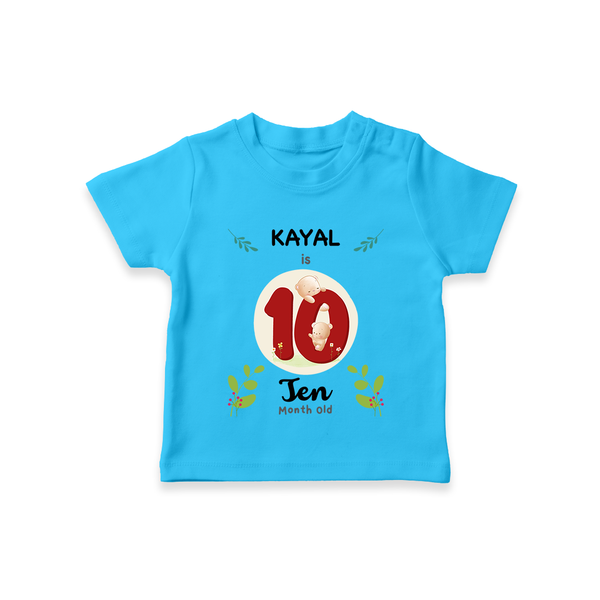 Customized Baby T-Shirt | Celebrate 10th Month | Soft & Comfy Fit T-Shirt - SKY BLUE - 0-5 Months Old (Chest 17")
