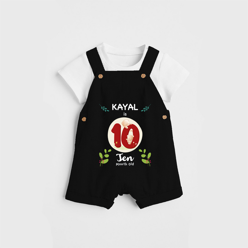 Celebrate The Tenth Month Birthday Customised Dungaree set for your Kids - BLACK - 0 - 5 Months Old (Chest 17")
