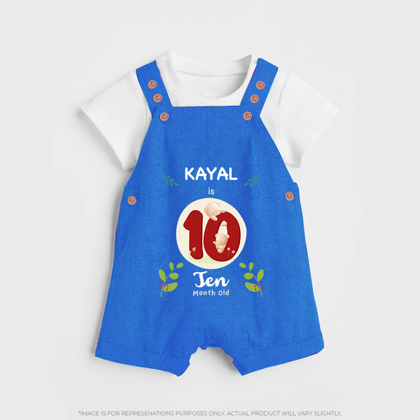 Customized Baby Dungaree Set | Celebrate 10th Month | Soft & Comfy Fit Dungaree Set - COBALT BLUE - 0 - 5 Months Old (Chest 18")