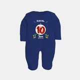 Customized Baby Full Sleeve Bodysuit/ Sleep Suit/ Jumpsuit | Celebrate 10th Month | Soft & Comfy Fit Full Sleeve Bodysuit/ Sleep Suit/ Jumpsuit - NAVY BLUE - New Born (Chest 7.5")