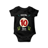Mark your little one's Tenth month with a personalized romper/onesie featuring their name! - BLACK - 0 - 3 Months Old (Chest 16")