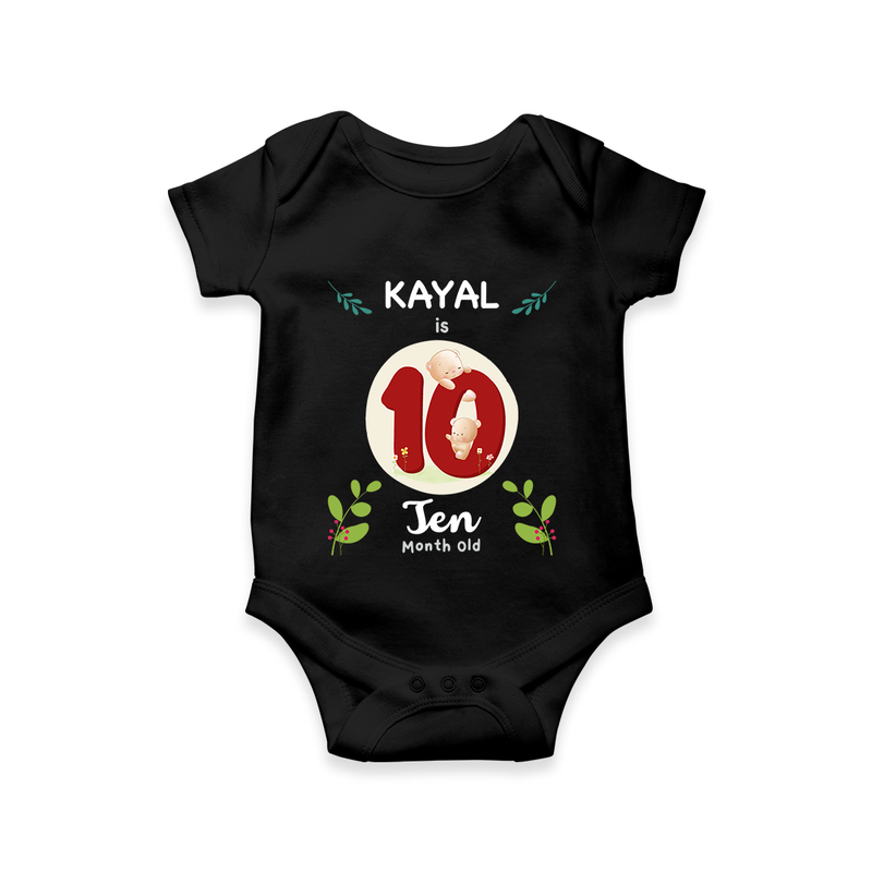 Celebrate Ten month of joy with our delightful customized Romper For Babies - BLACK - 0 - 3 Months Old (Chest 16")