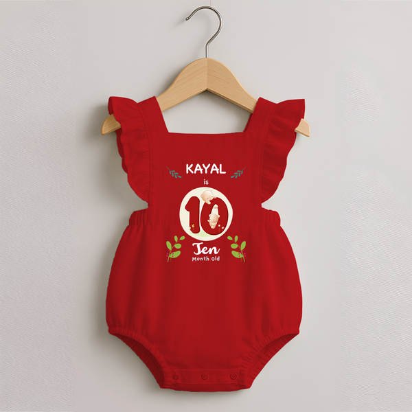 Customized Baby Romper Frock | Celebrate 10th Month | Soft & Comfy Fit Romper Frock - RED - 0 - 3 Months Old (Chest 19")
