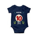 Mark your little one's Tenth month with a personalized romper/onesie featuring their name! - NAVY BLUE - 0 - 3 Months Old (Chest 16")