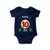 Customized Baby Romper/Onesie | Celebrate 10th Month | Soft & Comfy Fit - NAVY BLUE - New Born (Chest 14")