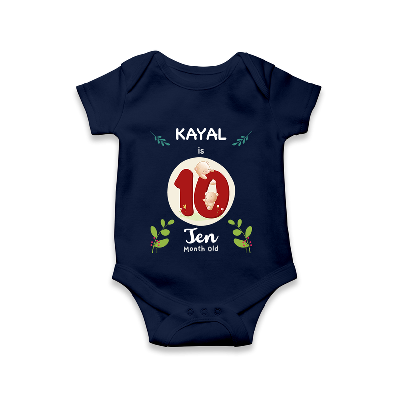 Customized Baby Romper/Onesie | Celebrate 10th Month | Soft & Comfy Fit - NAVY BLUE - New Born (Chest 14")