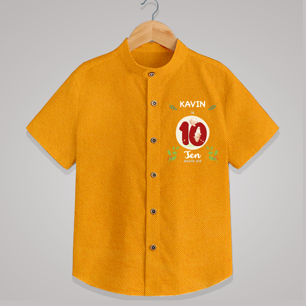 Customized Baby Shirt | Celebrate 10th Month | Soft & Comfy Fit Shirt - CHROME YELLOW - 0 - 6 Months Old (Chest 23")