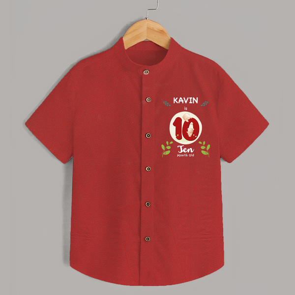 Customized Baby Shirt | Celebrate 10th Month | Soft & Comfy Fit Shirt - RED - 0 - 6 Months Old (Chest 23")