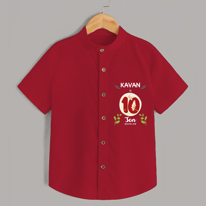 Mark your little one's 10th month Birthday with a personalized Shirt featuring their name! - RED - 0 - 6 Months Old (Chest 21")