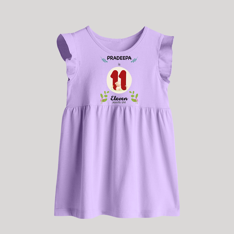 Customized Baby Baby Frock | Celebrate 11th Month | Soft & Comfy Fit Baby Frock - LILAC - 0 - 3 Months Old (Chest 17")