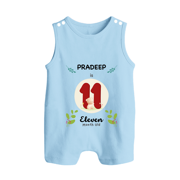 Customized Baby Romper Suit/ Sleeveless Romper | Celebrate 11th Month | Soft & Comfy Fit Romper Suit/ Sleeveless Romper - BABY BLUE - 0 - 5 Months Old (Chest 18")