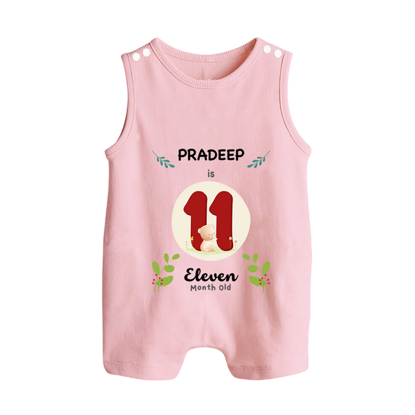 Customized Baby Romper Suit/ Sleeveless Romper | Celebrate 11th Month | Soft & Comfy Fit Romper Suit/ Sleeveless Romper - BABY PINK - 0 - 5 Months Old (Chest 18")