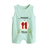 Customized Baby Romper Suit/ Sleeveless Romper | Celebrate 11th Month | Soft & Comfy Fit Romper Suit/ Sleeveless Romper - MINT GREEN - 0 - 5 Months Old (Chest 18")
