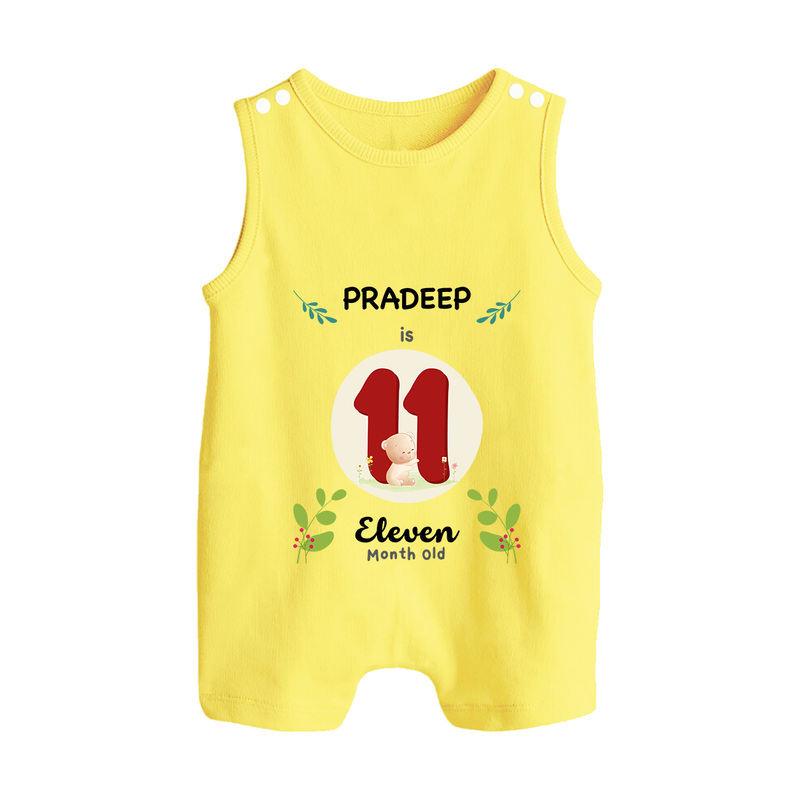 Customized Baby Romper Suit/ Sleeveless Romper | Celebrate 11th Month | Soft & Comfy Fit Romper Suit/ Sleeveless Romper - PASTEL YELLOW - 0 - 5 Months Old (Chest 18")