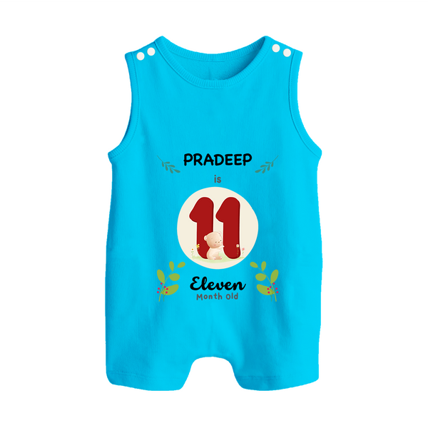 Customized Baby Romper Suit/ Sleeveless Romper | Celebrate 11th Month | Soft & Comfy Fit Romper Suit/ Sleeveless Romper - SKY BLUE - 0 - 5 Months Old (Chest 18")