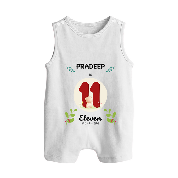 Customized Baby Romper Suit/ Sleeveless Romper | Celebrate 11th Month | Soft & Comfy Fit Romper Suit/ Sleeveless Romper - WHITE - 0 - 5 Months Old (Chest 18")